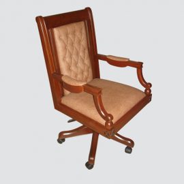 High back brown leather with wooden frame design is great for professional appearance in any office space
