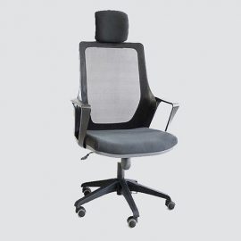 Ergonomic chair covered by breathable mesh fabric with high lumbar support and fixed headrest pillow protecting your spinal and neck.